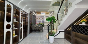 Bán nhà riêng: Nhà đường thông xe hơi, DT:4x14M, Lửng, 3 Lầu, 4PN, 5VS, Sân thượ