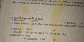 cần bán 1300m2 đất vườn mặt tiền 32 met đường an thới đông giá 4ty5