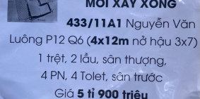 Nhà bán 433/11a1 Nguyễn văn luông f12 q6