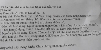 Bán nhanh 446m2 đất xã Vạn Hưng 2tr/m2 ( Bắc Vân Phong )