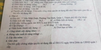 ĐI MỸ CẦN BÁN NHÀ MẶT TIỀN ĐƯỜNG TRẦN NHẬT DUẬT Q1, HCM. DT: 5X11,5M LH: 0911634499.