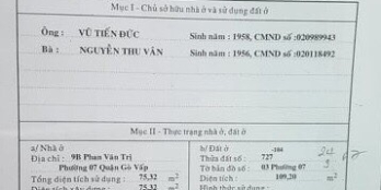 Bán nhà hẻm xe hơi P7 Gò Vấp 122m2 1 trệt 1 đúc