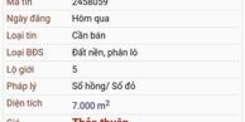 Cần bán lô đất 7000m2 có dự án khu dân cư chờ bồi thường