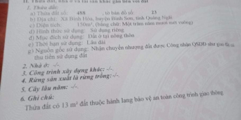 Thăng em gơi bán lô đất tại xã Bình Hòa. Huyện Bình Sơn.