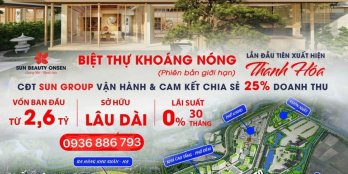 Biệt thự Sun Onsen Thanh Hóa vốn ban đầu 2,5 tỷ Hướng Nam full nội thất từ 85trm