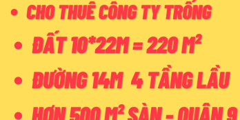 BDS Hùng Vĩ Land Cho Thuê Công Ty 4 tầng 10 x 22m, Tăng Nhơn Phú B, Q9