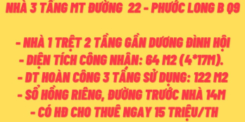 CTY Hùng Vĩ Land KẸT ! NHÀ 3 TẦNG 4x16m 120M2 sàn MT 22 PLB chỉ 7.8 ty