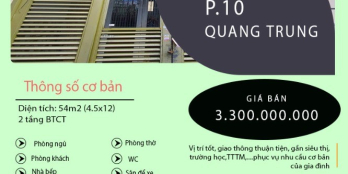Gò Vấp, P10, Quang Trung, 2  tầng, 54m2,  3.3 Tỷ