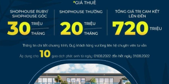 Tặng thêm 10 suất cam kết thuê lại sản phẩm Shophouse với giá thuê lên đến 30 tr