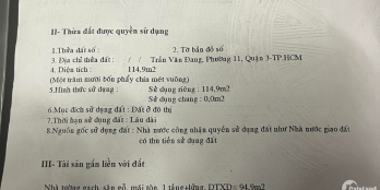 Bán nhà C4 115m2 (6.7m x 18m) Trần Văn Đang, Quận 3. 11,7 tỷ