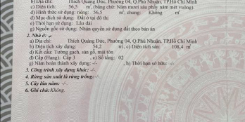 Bán nhà 57 m2, hẻm ô tô Thích Quảng Đức, Phú Nhuận. 7,7 tỷ