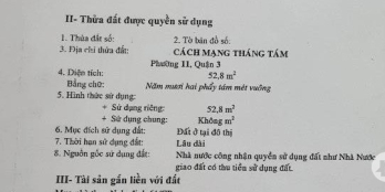 Bán nhà 53m2 (3.4 x 16), gần mặt tiền CMT8, Quận 3. 6,39 tỷ