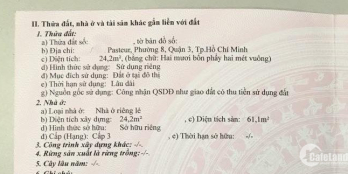 Bán nhà 25m2, 4 tầng, Pasteur, Quận 3. 3,3 tỷ