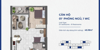 Căn hộ The Felix, 45m2, 1 PN + 1, thanh toán 8.5 triệu/ tháng không vay ngânhàng