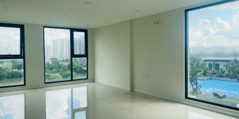 Cho thuê Officetel nhà trống căn góc view hồ bơi + sông, tầng cao