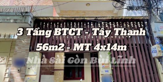 BÁN NHÀ TÂN PHÚ, HXH 6M THÔNG TỨ PHÍA TÂY THẠNH, 60m2, MT4M, NHỈNH 5.X TỶ CÓ BỚT