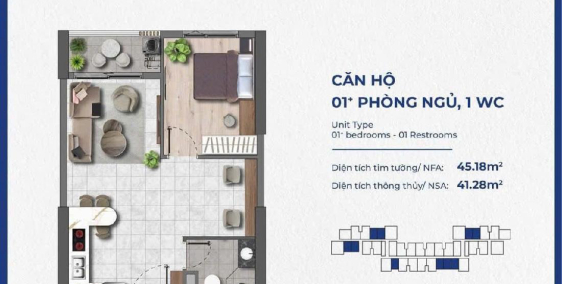 Mỗi tháng thanh toán chỉ từ : 1.600.000 vnd cho căn hộ 1 phòng ngủ tại The Felix