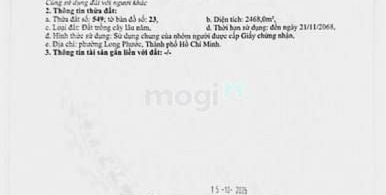 Bán đất nông, lâm nghiệp: CC bán đất MT Đường D1, P. Long Phước, Q.9 giá 15tr/m2