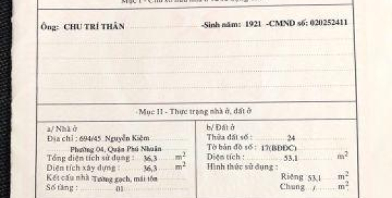 Bán nhà 4mx14m DTCN 53m2 trên đường Nguyễn Kiệm, P4, Phú Nhuận.