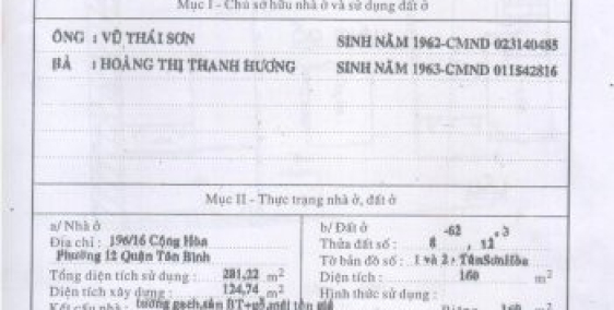 BÁN BIỆT THỰ CHÍNH CHỦ 196/16 CỘNG HÒA, P12, TÂN BÌNH, TP.HCM - 216.81M2 - 28 TỶ