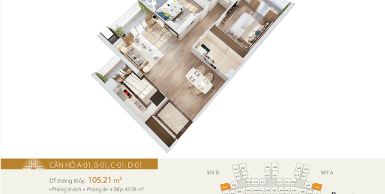 Cần bán gấp căn hộ A -01 Tòa Sky view 105m2 3PN -  dự án Ipmeria sky garden