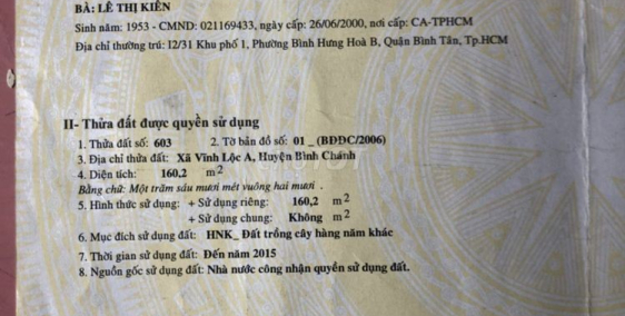 cần bán lô đất kênh trung ương bình chánh (8x20)