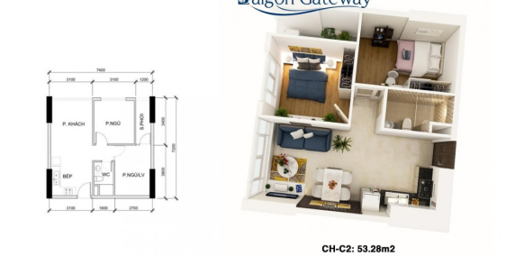 CĂN HỘ SÀI GÒN GATEWAY, 2PN, GIÁ 1,8 TỶ/ CĂN, CHÍNH CHỦ