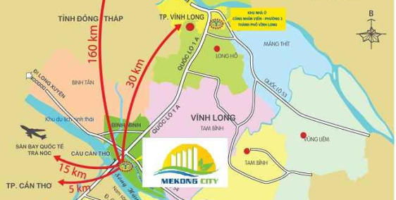 Bán nhà phố 1 trêt 1 lầu mặt tiền quốc lộ 1A nằm trong KDT Mekong City-Vĩnh Long