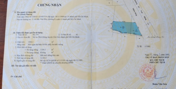 cần bán 1300m2 đất vườn mặt tiền 32 met đường an thới đông giá 4ty5