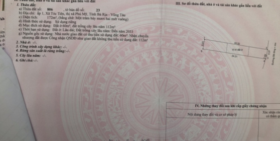 Chính chủ cần bán gấp lô đất Tóc Tiên