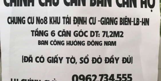chính chủ cần bán căn hộ chung cư NO 08 Giang Biên