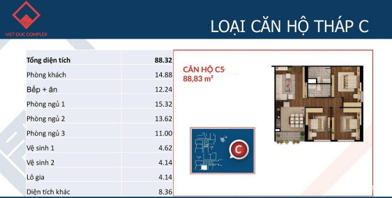 Bán chung cư Việt Đức Complex, 89m2, 3PN, giao nhà ngay