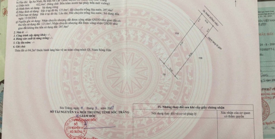 Bán nền mặt tiền QL Nam Sông Hậu gần Cầu  Mương An Lạc Thôn Kế Sách Sóc Trăng