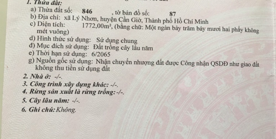 Bán đất Đường Dương Vạn Hạnh, Xã Lý Nhơn, Cần Giờ diện tích 1772m2 giá 649 Triệu