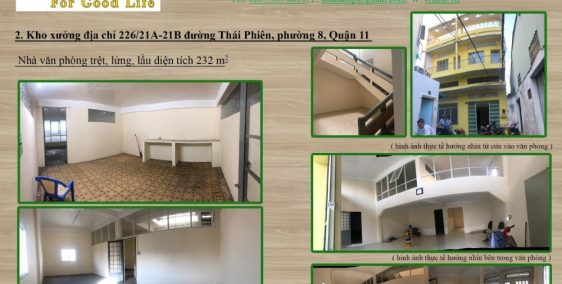 CHO THUÊ KHO, XƯỞNG, VP  ĐƯỜNG THÁI PHIÊN, QUẬN 11 - 1500M2, LH: 033.4050606