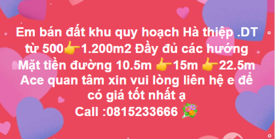 Em bán đất khu quy hoạch Hà thiệp .DT từ 5001.200m2