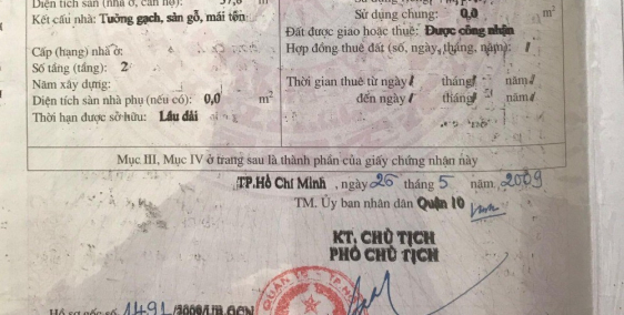 CẦN BÁN NHÀ NGUYÊN CĂN  DIỆN TÍCH 37.8m2 TẠI QUẬN 10