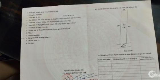 Bán mảnh đất 1700m2, giá chỉ 950 triệu, SHR ở Yên Thế, Bắc Giang