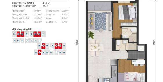 Còn Căn 1x. Tầng 10 Giá 2,2 Tỷ (VAT) Căn Hộ High Intela 2PN -64.5m2 Tặng 19 Triệ