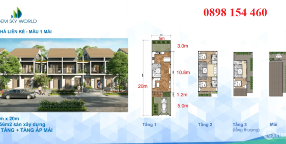 Nhà phố liên kế mẫu 1 mái, Khu đô thị thương mại Gem Sky World