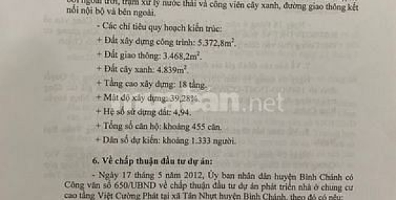 Sang nhượng toàn bộ dự án Chung cư 1,4ha Tân Nhựt,Bình Chánh