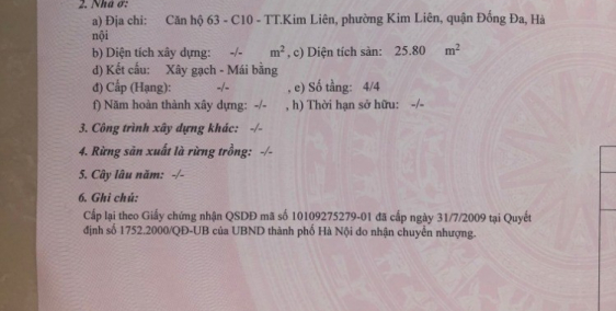 Bán rẻ căn hộ tập thể tầng 4 C10 - kim Liên - Đống Đa - Hà Nội
