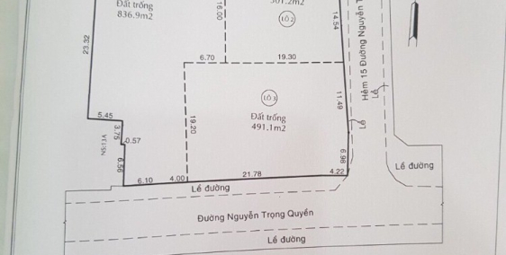 Bán Đất MT Nguyễn Trọng Quyền (Gần Đầm Sen) DT 10(19)x50m TDT 836m2  Gía 45 tỷ