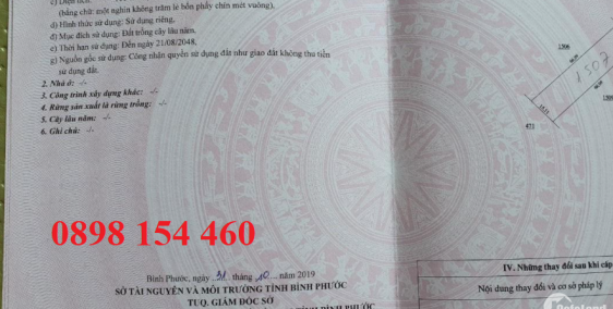 Kẹt tiền bán gấp lô đất đẹp 1000m2 chỉ 650k/m2 ngay QL14. LH: 0898154460