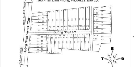 Đất mặt tiền đường 360 Phan Đình Phùng P2 thành phố Bảo Lộc CÓ THỔ CƯ giá 600TR