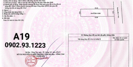 Cần bán đất thuộc KDL biển Hồ Tràm , 1.1 tỷ / 123m2, SHR, XD ở ngay.LH 0902.93.1