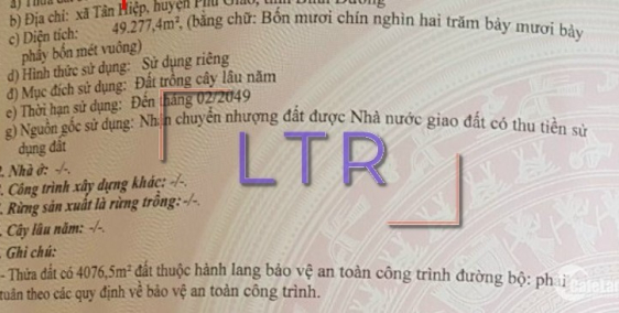 Bán đất xã Tân Hiệp, huyện Phú Giáo. Diện tích 49.277m2. Ba mặt tiền đường 8,5m