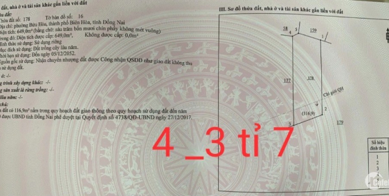 Bán Gấp Đất Phường Hóa An, Thành Phố Biên Hòa, Đồng Nai: 5,7 Triệu/m2