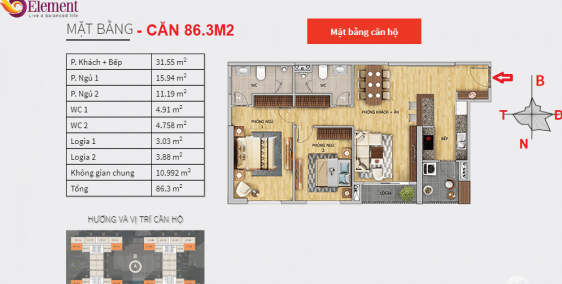 Nhà tôi muốn CH tại 6Th Element - căn góc 2PN, 87m2 giá 3,7 tỷ (đã có sổ)