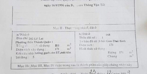 CHO THUÊ TOÀ NHÀ 202 LÊ LAI – P. BẾN THÀNH – QUẬN 1